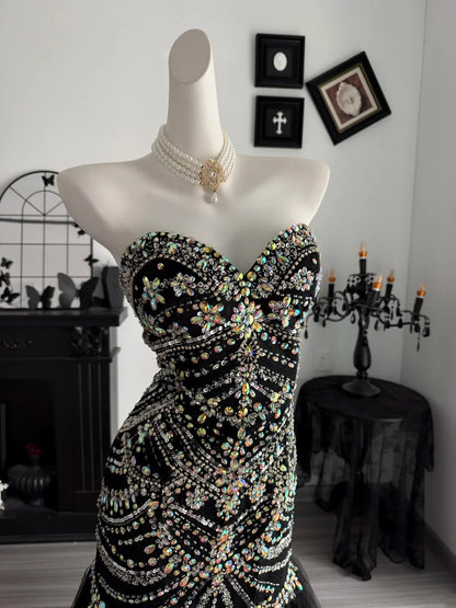 Trägerloses silbernes Vintage-Abendkleid, A-Linie, Geburtstagskleid J9370