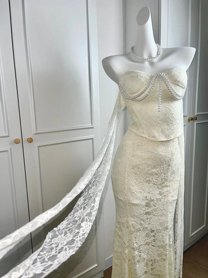 Sweetheart Beige Lace Wedding Dress Sheath Bridal Gown J10378
