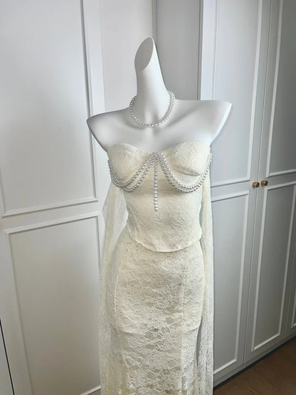 Sweetheart Beige Lace Wedding Dress Sheath Bridal Gown J10378