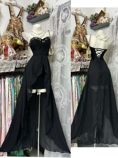 Trägerloses silbernes Vintage-Abendkleid, A-Linie, Geburtstagskleid J9370
