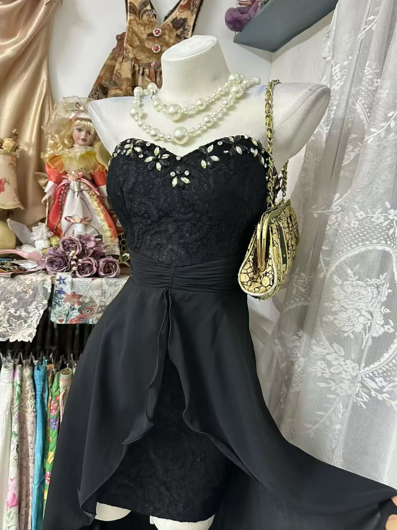 Trägerloses silbernes Vintage-Abendkleid, A-Linie, Geburtstagskleid J9370