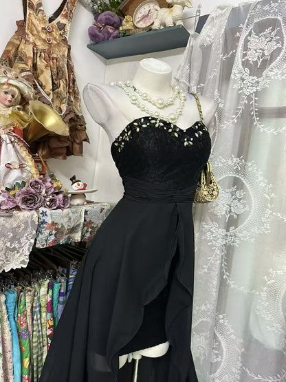 Trägerloses silbernes Vintage-Abendkleid, A-Linie, Geburtstagskleid J9370