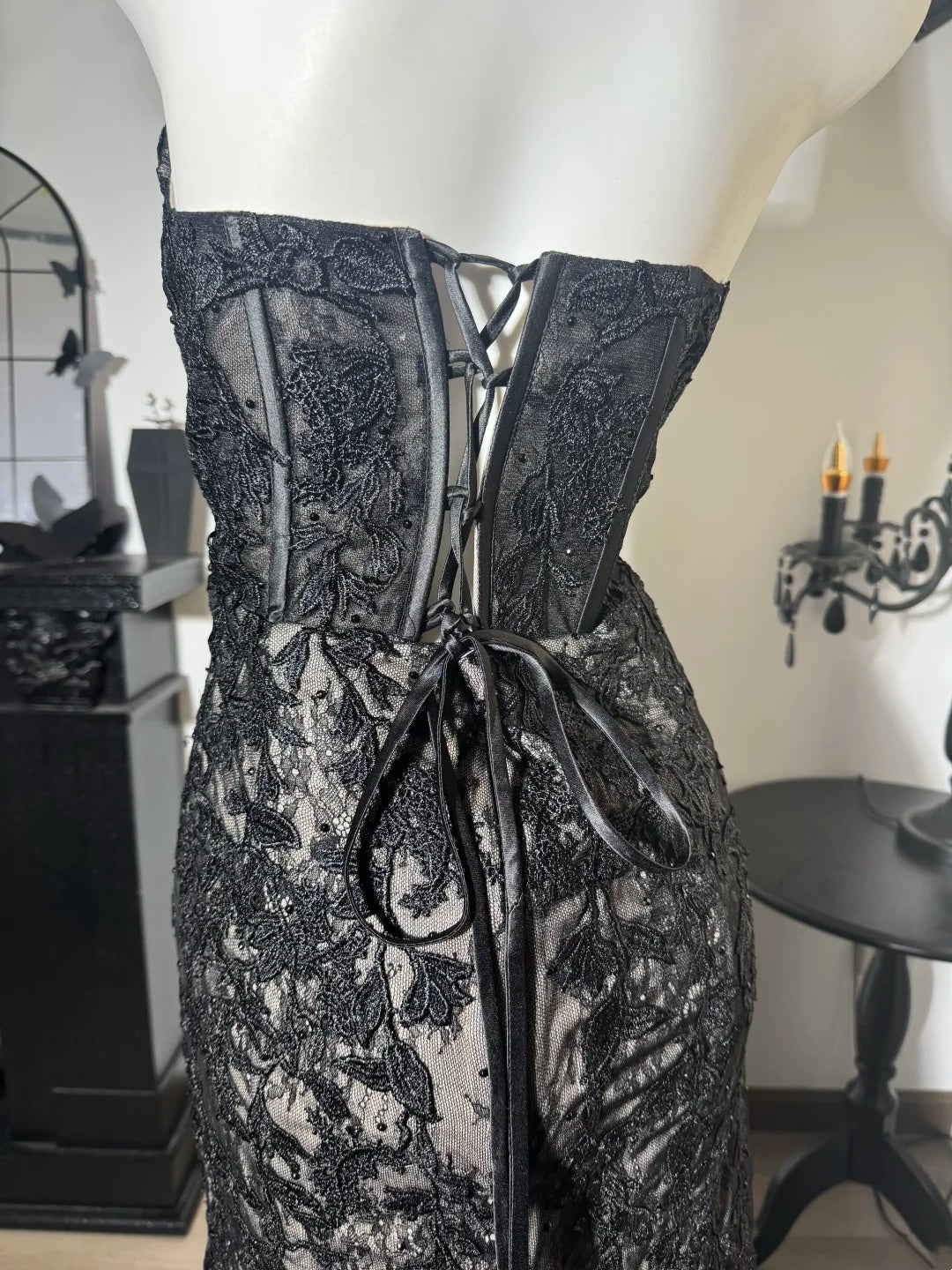 Robe de bal bustier violette en satin avec appliques, robe de soirée formelle J9413