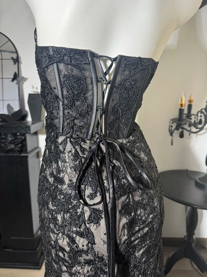 Robe de bal bustier violette en satin avec appliques, robe de soirée formelle J9413