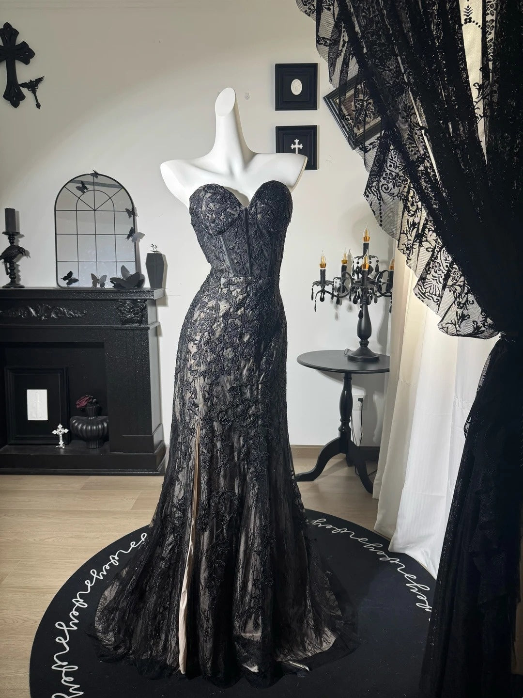 Robe de bal bustier violette en satin avec appliques, robe de soirée formelle J9413