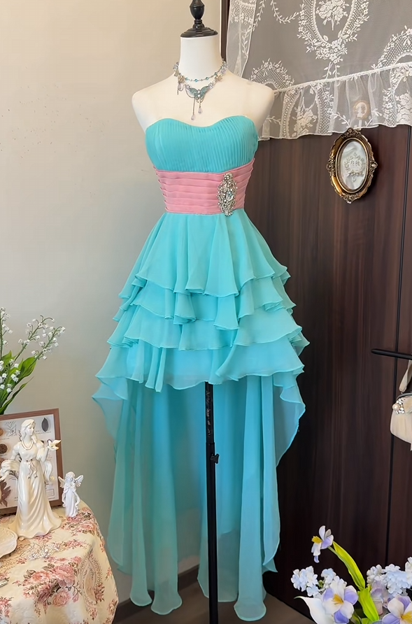 Trägerloses silbernes Vintage-Abendkleid, A-Linie, Geburtstagskleid J9370