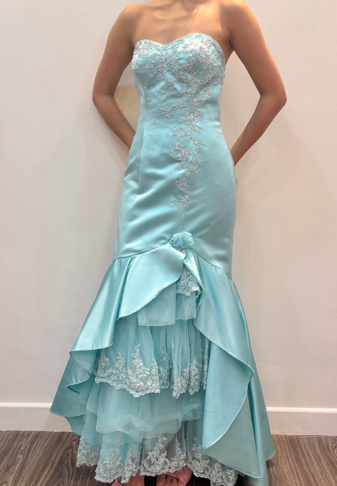 Sweetheart Blue Mermaid Formal Prom Dress With Appliques  J11962