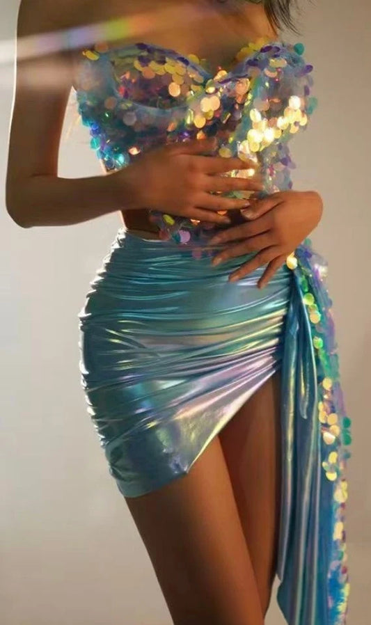 Sweetheart Blue Sequin Birthday Dress Short Evening Dress  J11709