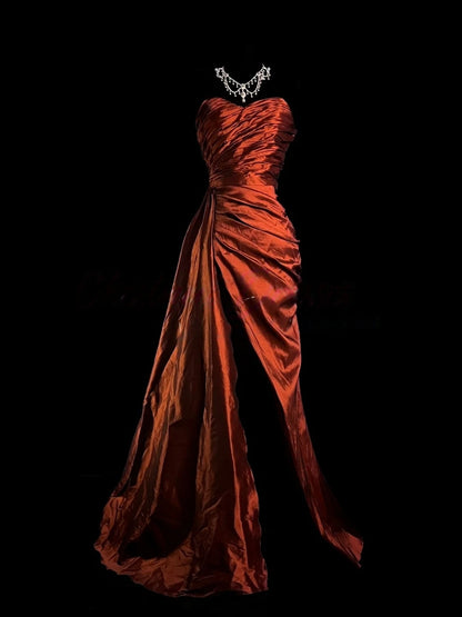 Sweetheart Burgundy Formal Prom Dress With Slit J10178