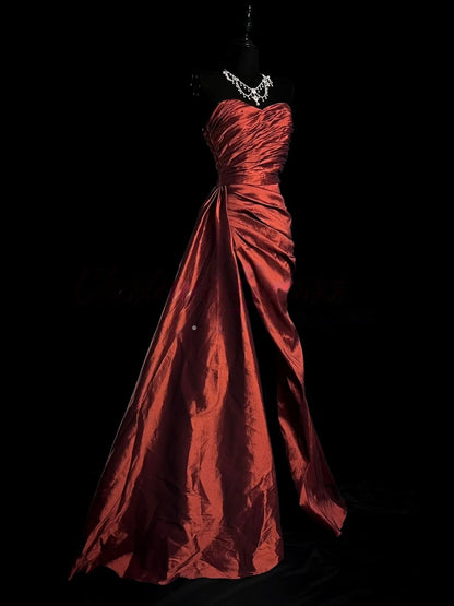 Sweetheart Burgundy Formal Prom Dress With Slit J10178