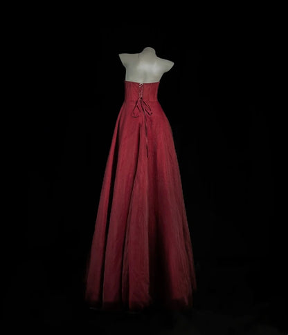 Trägerloses silbernes Vintage-Abendkleid, A-Linie, Geburtstagskleid J9370