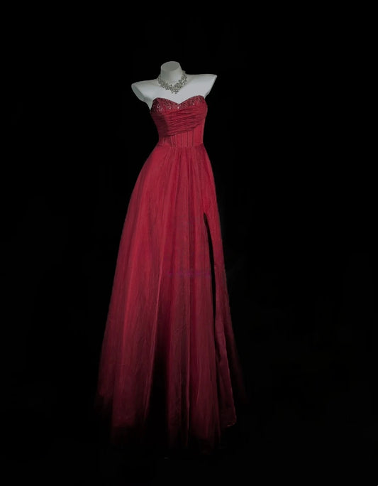 Robe de bal bustier violette en satin avec appliques, robe de soirée formelle J9413