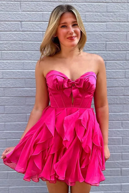 Sweetheart Chiffon Short Homecoming Dress Ruffled Cocktail Dress  J11459