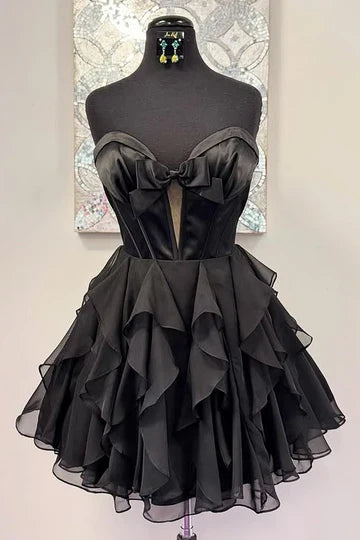 Sweetheart Chiffon Short Homecoming Dress Ruffled Cocktail Dress  J11459