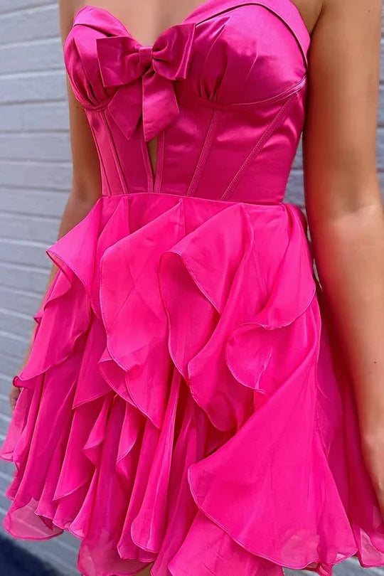 Sweetheart Chiffon Short Homecoming Dress Ruffled Cocktail Dress  J11459
