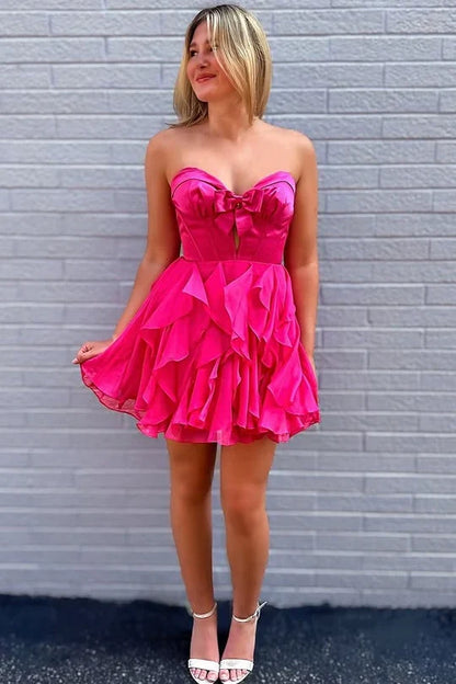 Sweetheart Chiffon Short Homecoming Dress Ruffled Cocktail Dress  J11459