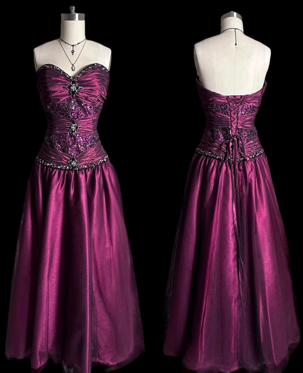 Sweetheart Fuchsia Beaded Retro Prom Dress A Line Evening Gown J12174