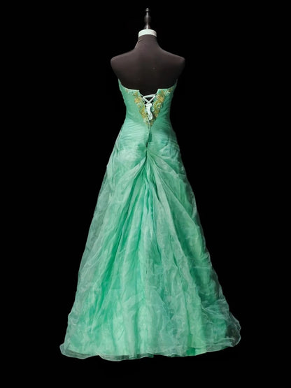 Sweetheart Green Green Retro Prom Dress With Gold Appliques  J11818