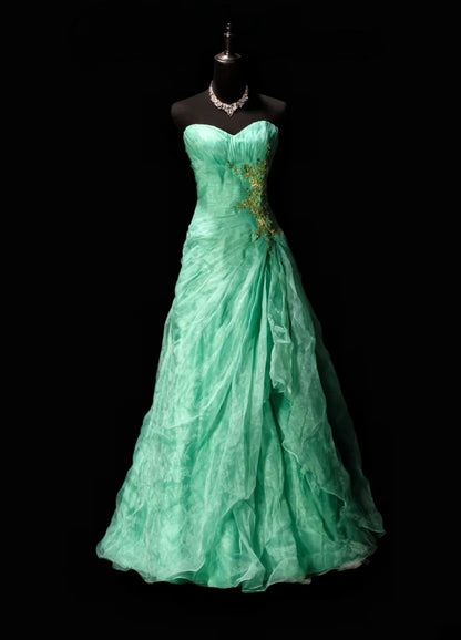 Sweetheart Green Green Retro Prom Dress With Gold Appliques  J11818