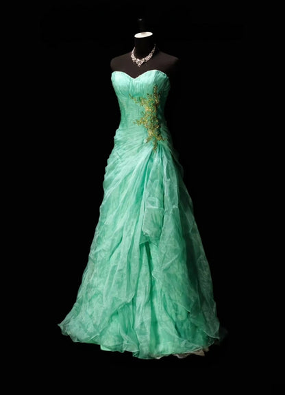 Sweetheart Green Green Retro Prom Dress With Gold Appliques  J11818