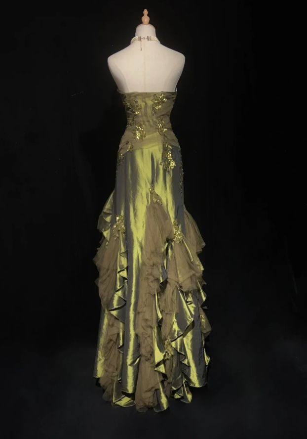Sweetheart Green Ruffled Prom Dress Vintage Formal Evening Gown  J9726