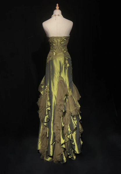 Sweetheart Green Ruffled Prom Dress Vintage Formal Evening Gown  J9726