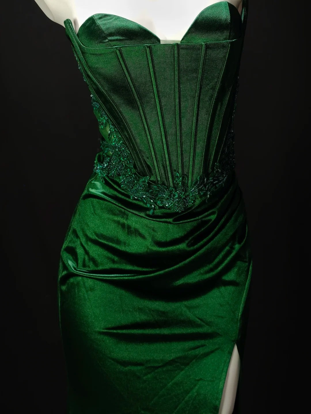 Sweetheart Green Satin Mermaid Formal Prom Dress With Slit  J11821