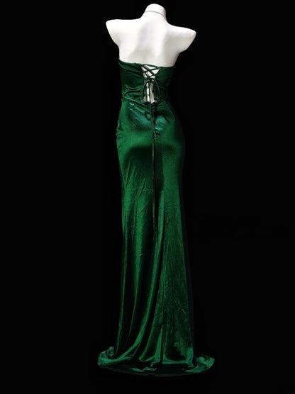 Sweetheart Green Satin Mermaid Formal Prom Dress With Slit  J11821