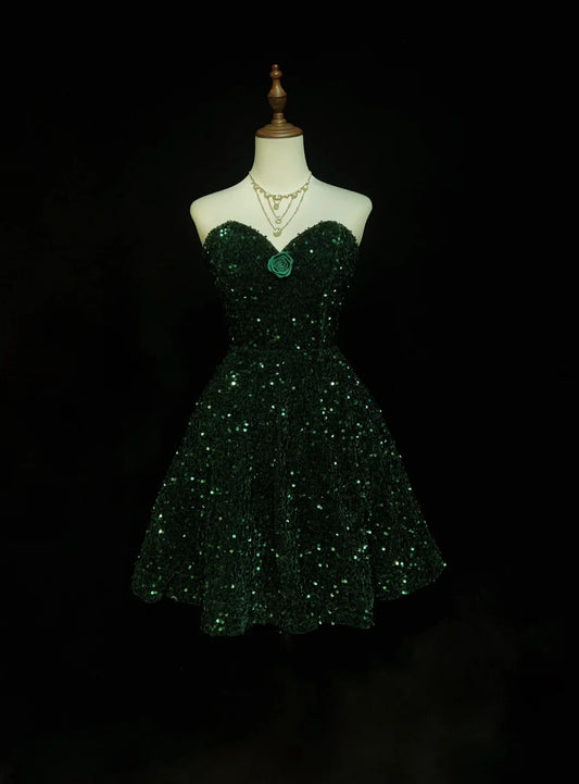 Sweetheart Green Sequin Homecoming Dress Short Sparkle Birthday Dress  J11031