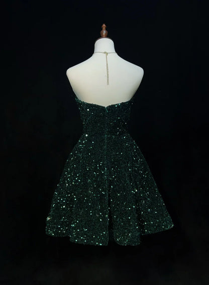 Sweetheart Green Sequin Homecoming Dress Short Sparkle Birthday Dress  J11031