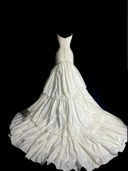 Trägerloses silbernes Vintage-Abendkleid, A-Linie, Geburtstagskleid J9370