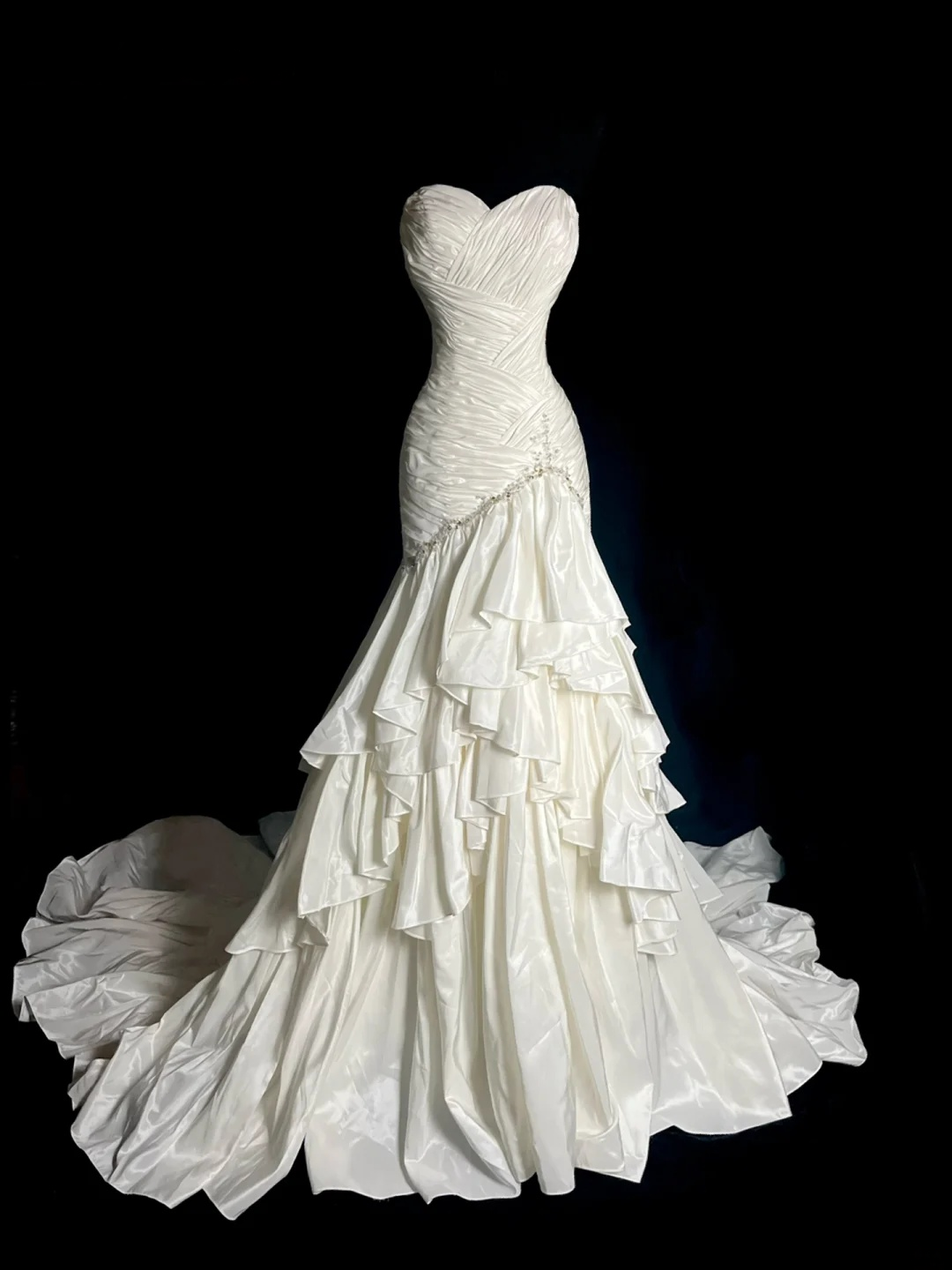 Trägerloses silbernes Vintage-Abendkleid, A-Linie, Geburtstagskleid J9370