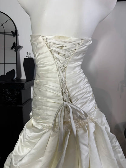 Sweetheart Ivory Satin Wedding Dress Retro Birthday Dress  J10841