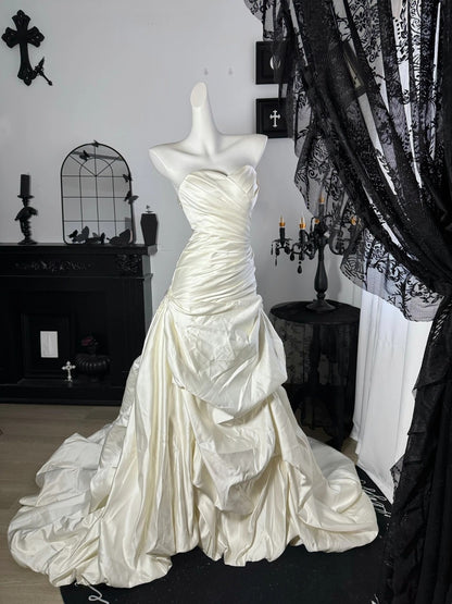 Sweetheart Ivory Satin Wedding Dress Retro Birthday Dress  J10841