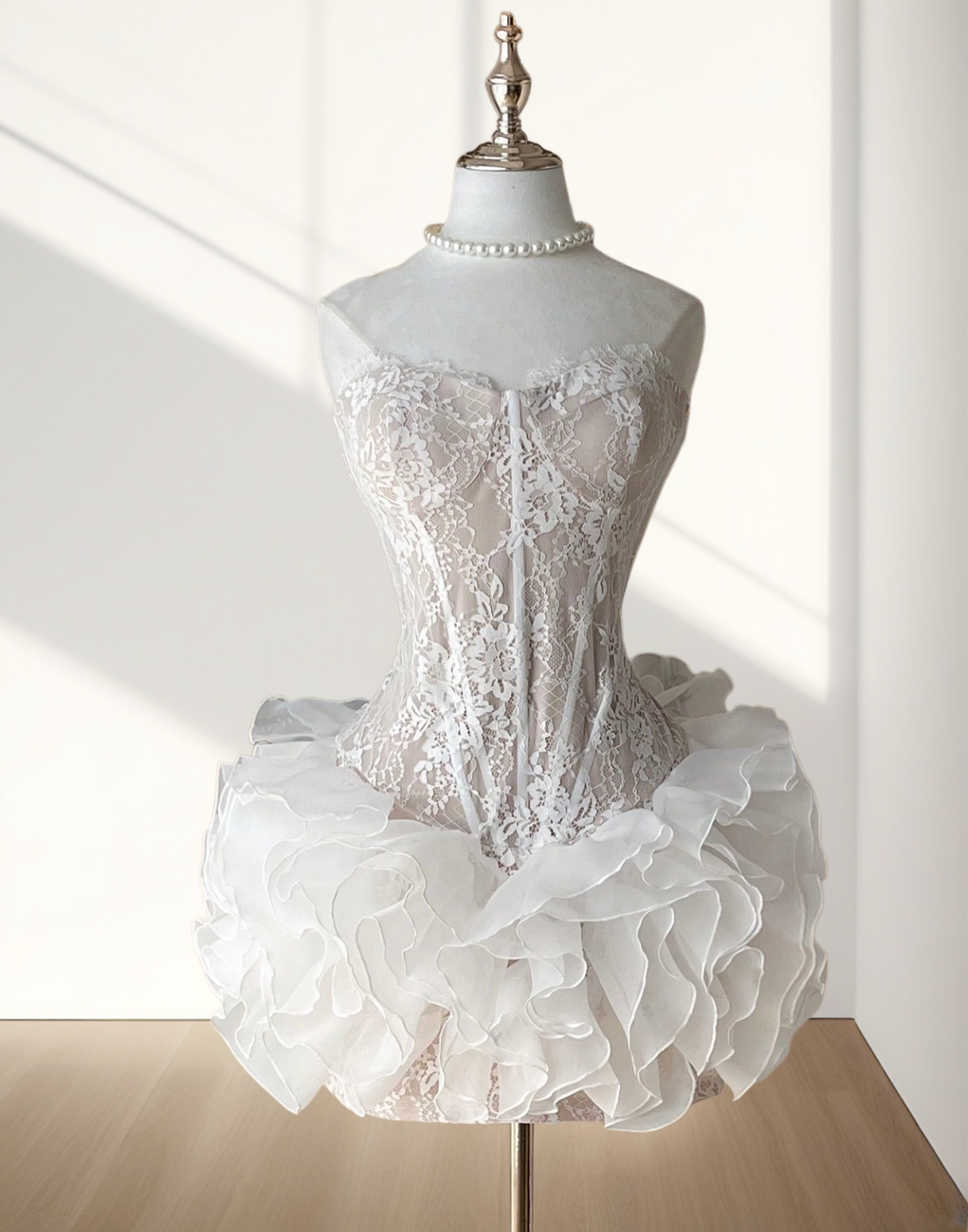 Sweetheart Lace Short Birthday Dress Ruffled White Mini Dress  J10255