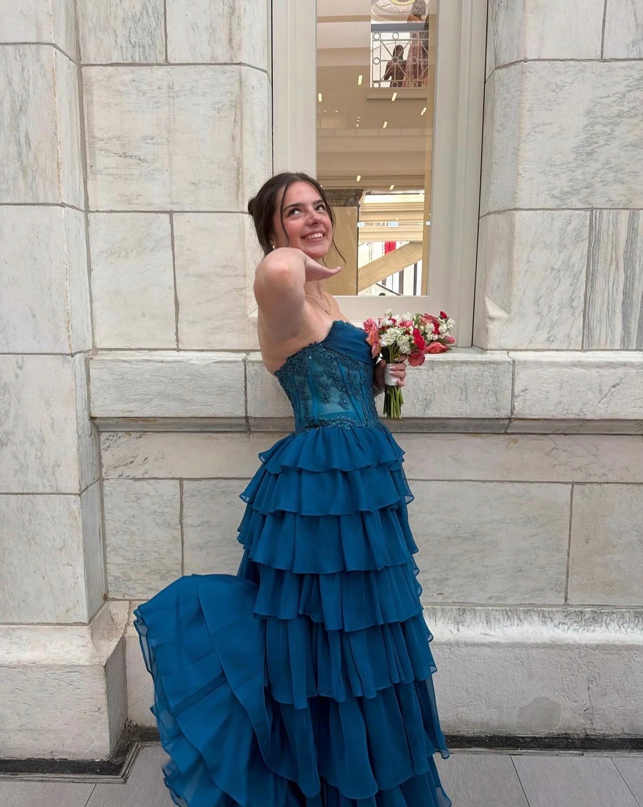 Sweetheart Layered Chiffon Prom Dress Appliques Evening Dress J10448