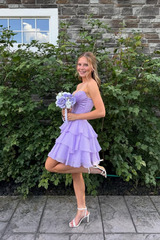 Sweetheart Lilac Layered Homecoming Dress Short Party Dress  J11071