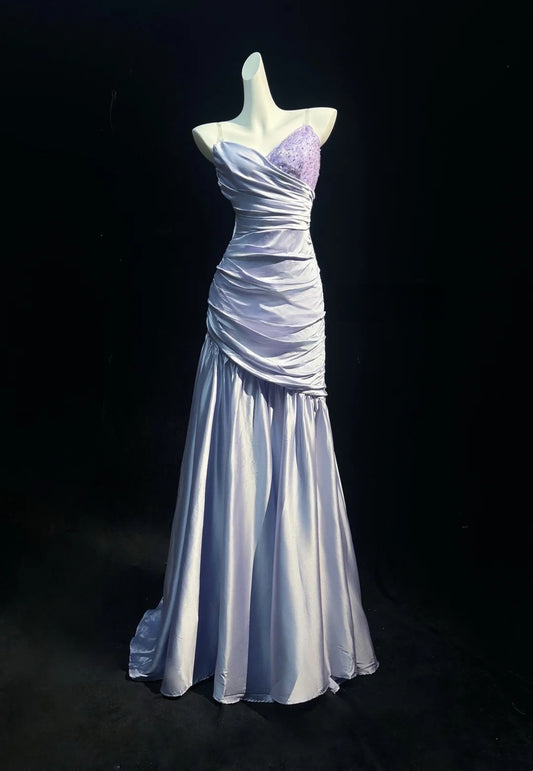 Sweetheart Lilac Sheath Formal Prom Dress Satin Evening Gown  J10844