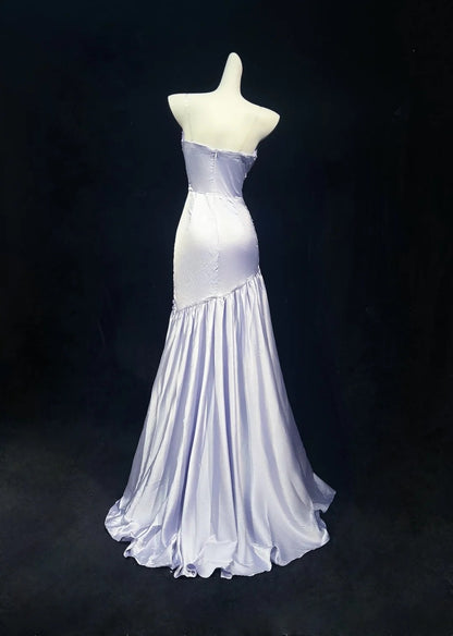 Sweetheart Lilac Sheath Formal Prom Dress Satin Evening Gown  J10844
