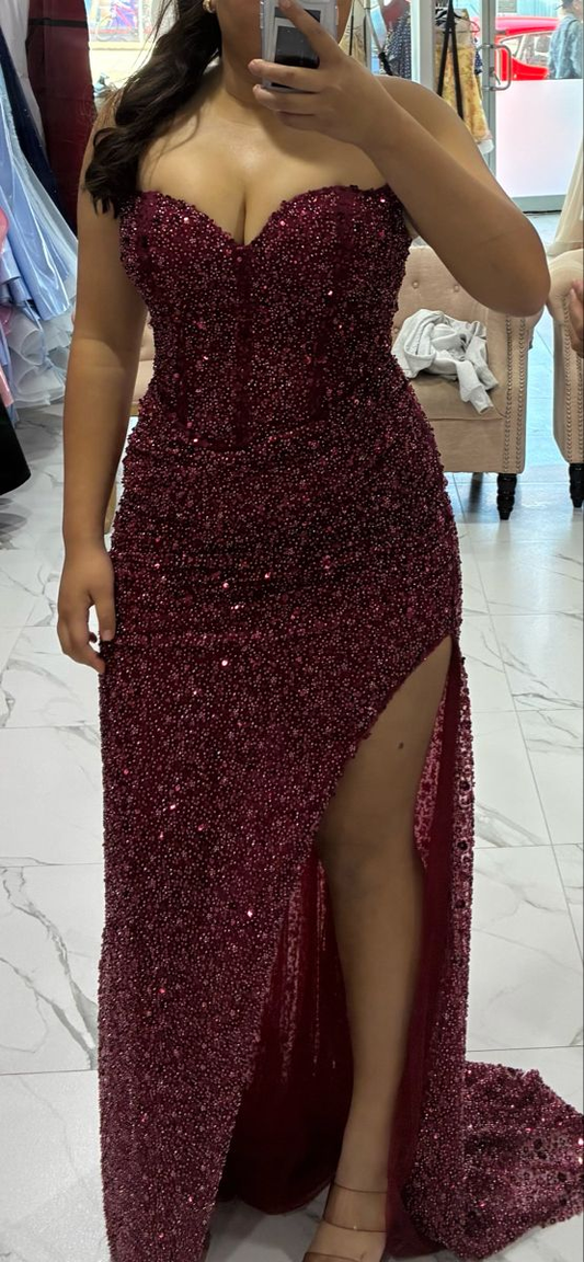 Robe de bal bustier violette en satin avec appliques, robe de soirée formelle J9413