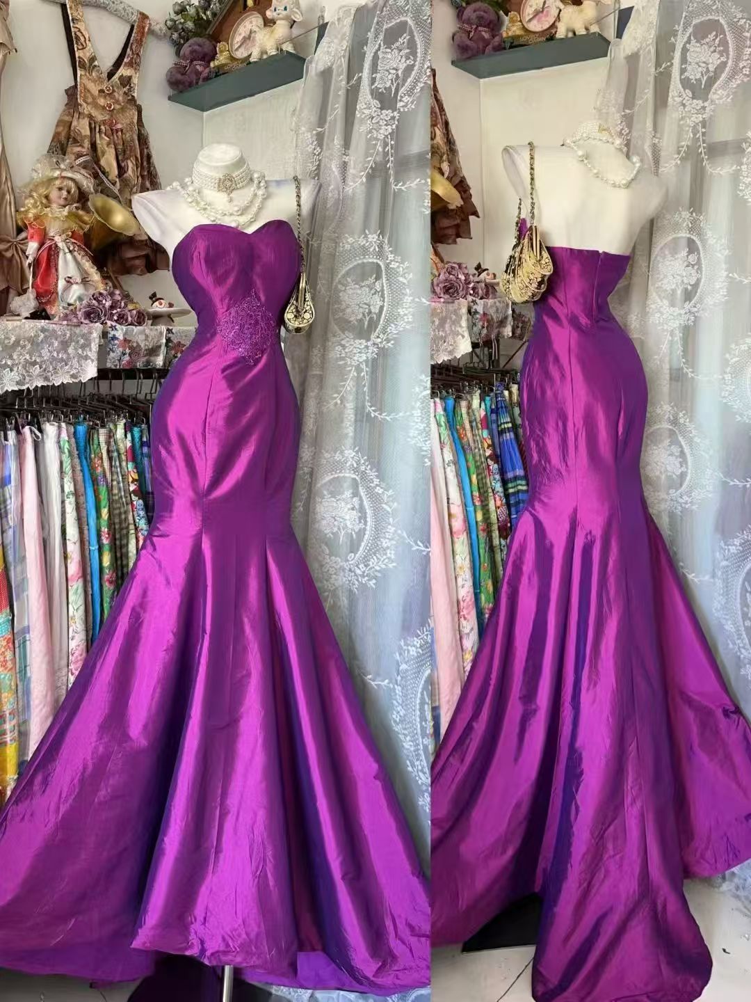 Sweetheart Mermaid Fuchsia Prom Dress Retro Evening Gown  J11020