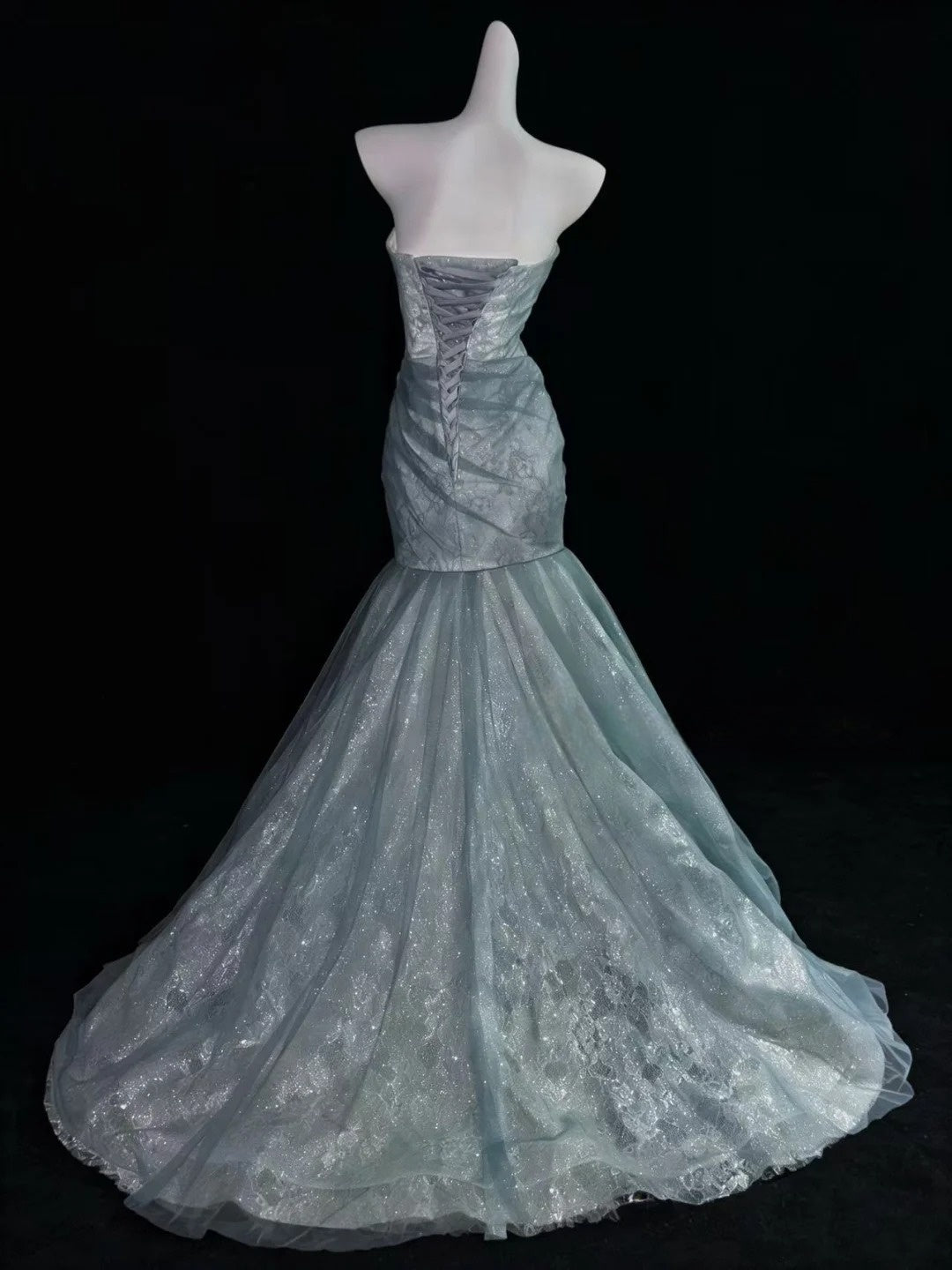 Trägerloses silbernes Vintage-Abendkleid, A-Linie, Geburtstagskleid J9370