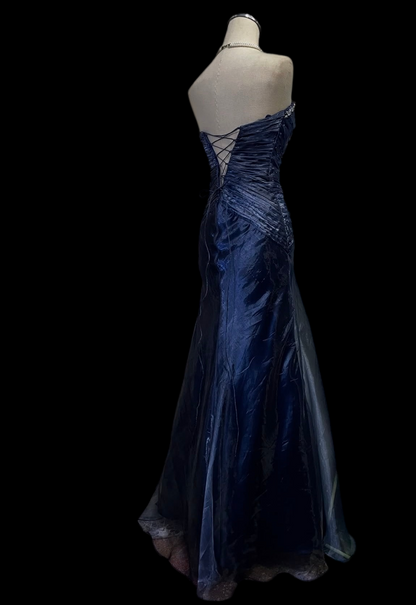 Trägerloses silbernes Vintage-Abendkleid, A-Linie, Geburtstagskleid J9370