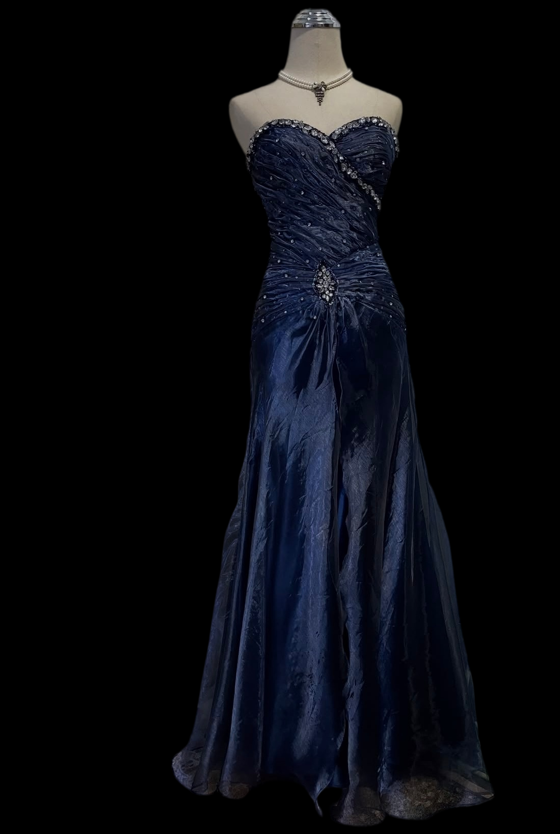 Trägerloses silbernes Vintage-Abendkleid, A-Linie, Geburtstagskleid J9370