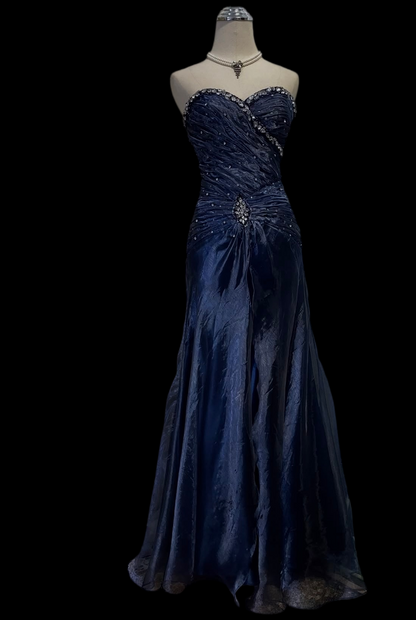 Trägerloses silbernes Vintage-Abendkleid, A-Linie, Geburtstagskleid J9370