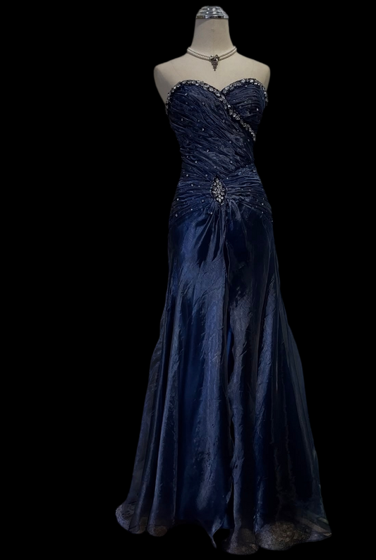 Sweetheart Navy Blue Formal Prom Dress Beaded Retro Evening Gown J11891