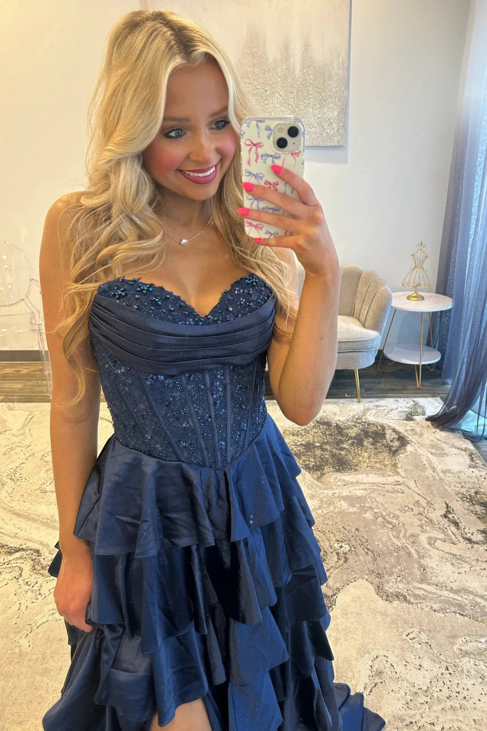 Robe de bal bustier violette en satin avec appliques, robe de soirée formelle J9413