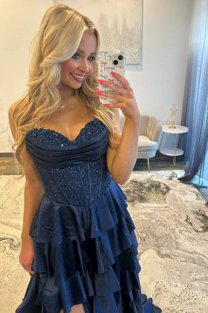 Robe de bal bustier violette en satin avec appliques, robe de soirée formelle J9413