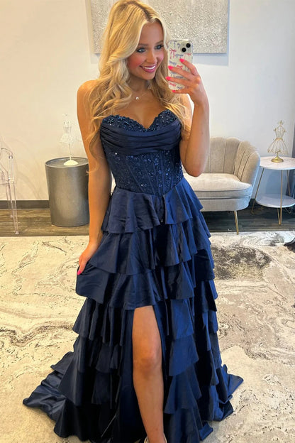 Robe de bal bustier violette en satin avec appliques, robe de soirée formelle J9413