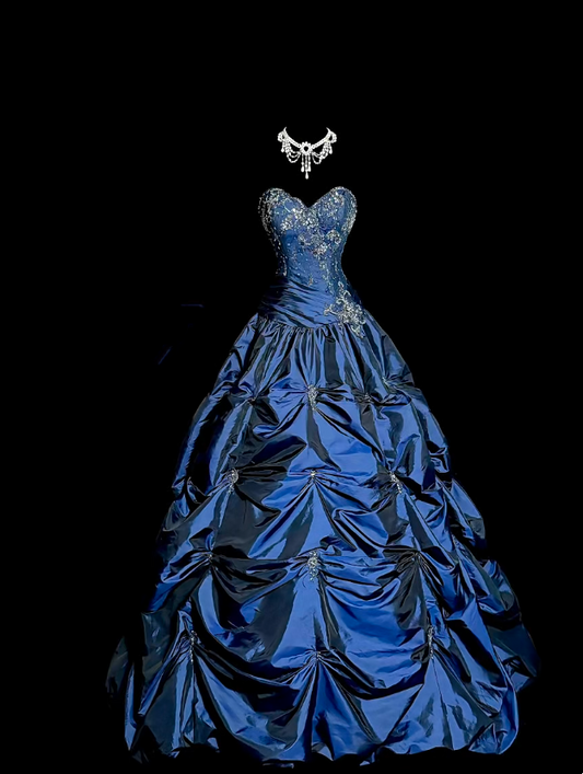 Robe de bal bustier violette en satin avec appliques, robe de soirée formelle J9413